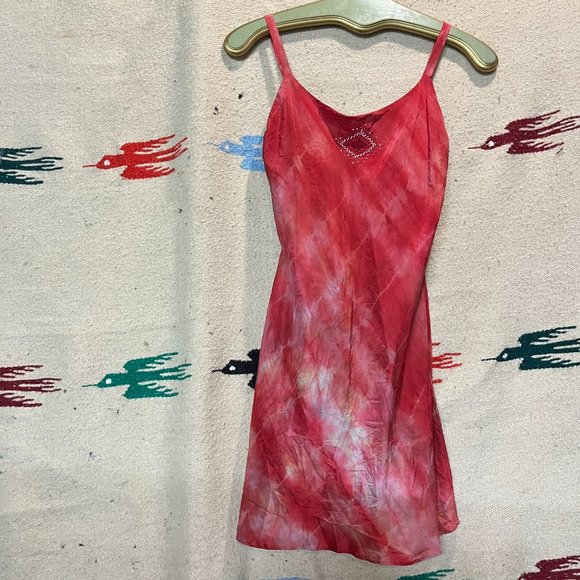 josie NATORI Robe + Slip Red Tye-Dye 100% Silk BEADED NWOT Small - Boho Couture - Picture 10 of 15